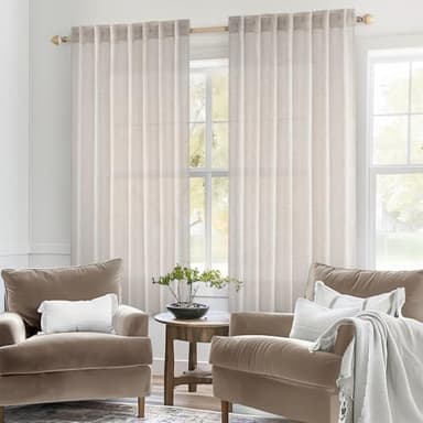 MIULEE White Short Linen Curtains 45 Inch Length 2 Panels for Kitchen Bedroom Bathroom, Soft Thick Linen Textured Natural Basement Window Drapes Semi Sheer Light Filtering Back Tab Rod Pocket - Image 2