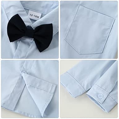YALLET Toddler Baby Boy Clothes Suit Gentleman Wedding Outfits, Formal Dress Shirt+Bowtie+Vest+Boutonniere+Suspender Pants(V Navy Blue, 2-3T) - Image 4