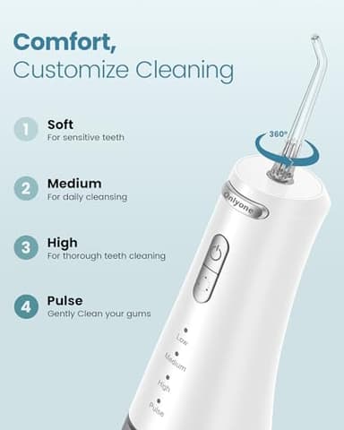 Onlyone Water Dental Flosser, 300ML Portable Oral Irrigator for Teeth, 4 Modes and 5 Jet Tips,Rechargeable Irrigation Cleaner,Electric Flossing Machine Power Flossers & Irrigator Accessories White - Image 3