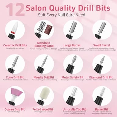 YLYYCC Cordless Nail Drill Electric File with UV Nail Lamp:Professional for Acrylic Gel Dip Powder Nails Portable Nail Drill Machine Kit for Manicure Pedicure Nail Set Rechargeable Lightweight - Image 4