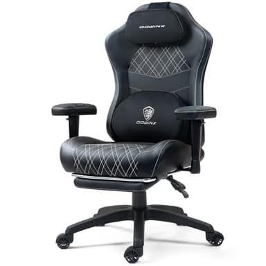 Dowinx Heated Massage Gaming Chair for Adults - Ergonomic Reclining Computer Chair with Pocket Spring Cushion and Adjustable Footrest, Heavy Duty Gaming Chair with Lumbar Support, Black White - Image 1