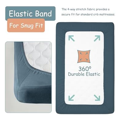 Little Peaches Baby Crib Sheets - Super Soft & Breathable Crib Mattress Sheet, Portable Crib Sheets for Boys, 4 Way Stretch Knitted Fitted Crib Sheet, 2 Pack - Star-Blue & Navy - Image 4