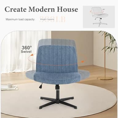 Sweetcrispy Criss Cross Chair Legged, Armless Office Wide Desk Chair No Wheels, Swivel Vanity Height Adjustable Fabric Modern Computer Task Seating for Home - Blue - Image 5
