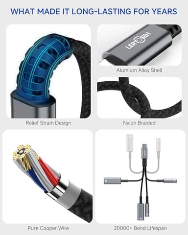 LERTOSEN USB C to 3.5mm Headphone and Charger Adapter,2 in 1 USB C to Aux Audio Jack with PD Fast Charging Dongle Cable Cord for iPhone 17 16 15 Pro Max,Samsung Galaxy S25 S24 S23 Pixel Ultra,iPad Pro - Image 5