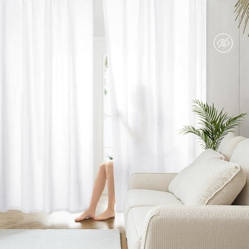 HOMEIDEAS Non-See-Through White Privacy Sheer Curtains 52 X 84 Inches Long 2 Panels Sheer Curtains Light Filtering Window Curtains Drapes for Bedroom Living Room - Image 1