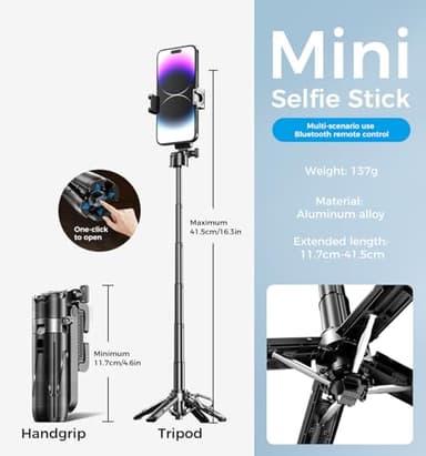 MAGIC JOHN Phone Tripod, Portable Selfie Stick, Pocket Size Selfie Stick for iPhone, Tripod for Phone with Wireless Detachable Remote Control for Photograph, Live Streaming, Video Recording - Image 8