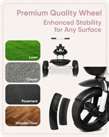 KRIDDO Kids Tricycles Age 24 Month to 4 Years, Toddler Kids Trike for 2.5 to 5 Year Old, Gift Toddler Tricycles for 2-4 Year Olds, Trikes for Toddlers, Sporty Styling, White - Image 7