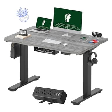 FLEXISPOT EN2 Whole-Piece Standing Desk with Clamp Power Strip, 48 x 30 Electric Stand Up Height Adjustable Desk with Cable Management (Black Frame + 48" Gray Wood Grain Desktop, 2 Packages) - Image 1