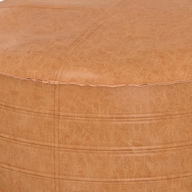 SIMPLIHOME Brody Boho Round Pouf in Distressed Brown Vegan Faux Leather for the Living Room, Bedroom and Kids Room - Image 7