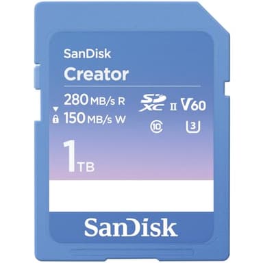 SanDisk 1TB Creator SD UHS-II Card, Read speeds up to 280MB/s, for DSLR and Mirrorless Cameras, 4K UHD, 6K Video, V60, 1 Month of Adobe Creative Cloud Included - SDSDXEP-1T00-GNCIS - Image 1