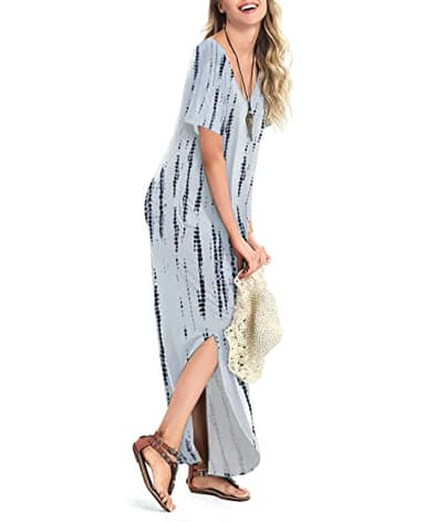 Arolina Women's Summer Maxi Dress Short Sleeve V Neck Casual Loose Long Beach Split Dresses with Pockets - Image 4