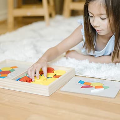 Melissa & Doug Pattern Blocks and Boards - Wooden Classic Toy With 120 Solid Wood Shapes and 5 Double-Sided Panels, Multi-colored - STEAM Animals, Tangrams Puzzle For Kids Ages 3+ - Image 7