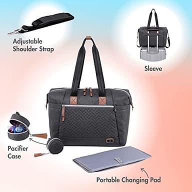 Dikaslon Diaper Bag Tote with Pacifier Case and Changing Pad, Large Travel Diaper Tote for Mom and Dad, Multifunction Baby Bag for Boys and Girls, Dark Grey - Image 2