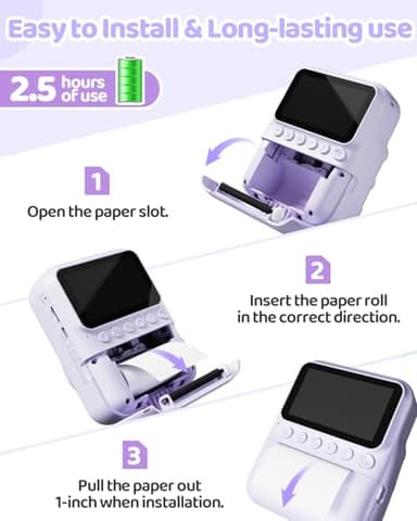 TIATUA Kids Camera Instant Print for Girls Ages 3-14, 3-inch HD Screen Camera for Kids with Printing Paper, 1080P Digital Toddler Toys for 4 5 6 7 8 9 10 11 12 Years Old (Purple) - Image 7