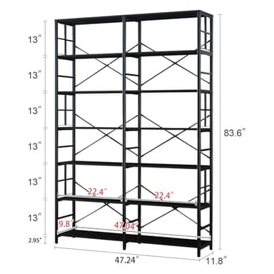 HOMISSUE Bookshelf, Industrial Double Wide 7-Tier Bookshelves, 84" Tall Bookcase with Open Shelves, Heavy Duty Bookcases with Storage for Living Room Home Office, Black - Image 2