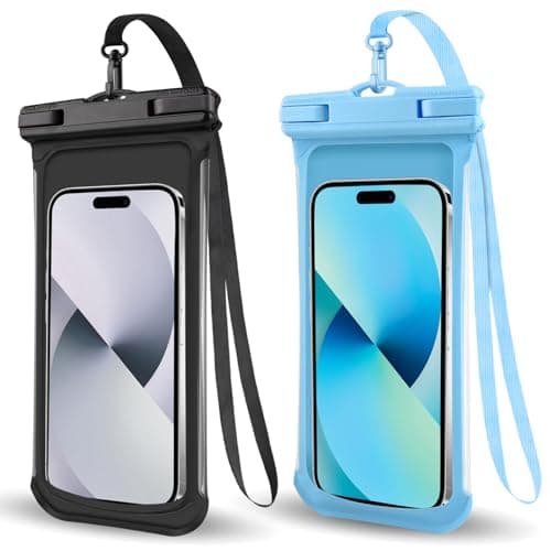 2PCS Waterproof Phone Pouch, [3D Design] IPX8 Waterproof Phone Case for iPhone 15 14 13 Pro Max Plus Galaxy S24 S23 Google Up to 8", Dry Bag Beach Essentials for Cruise Travel,Black/Blue - Image 1