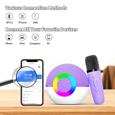 Heroange Karaoke Microphone Machine Toys for Kids Adults, Mini Portable Bluetooth Speaker with 2 Wireless Mics, Christmas Birthday Gifts for Boys Girls Ages 3 4 5 6 7 8 9 10 11 12+ Year (Purple) - Image 2