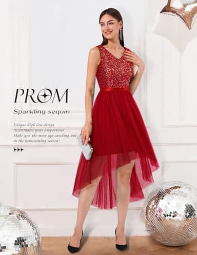 BeryLove Homecoming Dresses for Teens Sequin Dress Vintage A Line Wedding Formal Swing Tulle Dress Sleeveless Cocktail Midi Dress S003 Red 2XL - Image 4