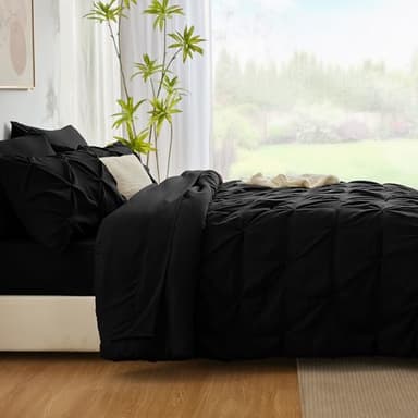CozyLux Queen Comforter Set Black, 7 Pieces Pintuck Bed in A Bag, Premium Black Comforter Queen Size, Pinch Pleat Bedding Sets with Comforter, Sheets, Pillowcases & Shams - Image 8