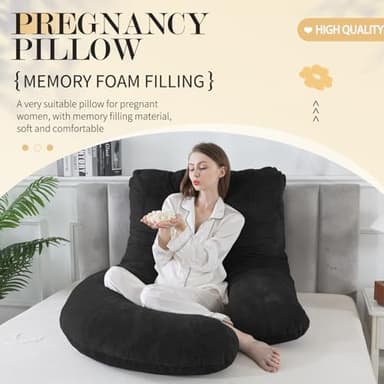 WhatsBedding Pregnancy Pillows for Sleeping, J Shaped Full Body Maternity Pillow for Adults, Memory Foam Filling Support for Back, Legs, Belly, HIPS for Pregnant Women (Black) - Image 3