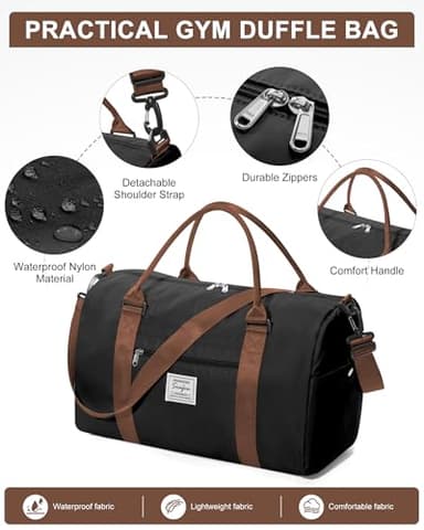 Gym Bag Womens Mens with Shoes Compartment and Wet Pocket Travel Duffel Bag for Women for Plane Sport Gym Tote Bags with Toiletry Bag Waterproof Weekend Overnight Carry on Bag Hospital Holdalls - Image 8