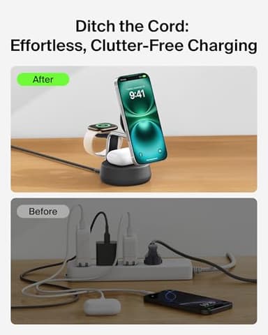 Belkin MagSafe Charger Compatible, 3-in-1 Charging Station, Qi2.2 25W w/Cooling Fan (On/Off Control) Magnetic Wireless Charger for iPhone 17, Apple Watch, AirPods, Pixel 10 (45W Adapter Included) - Image 6