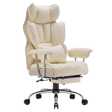 Efomao Desk Office Chair 400LBS, Big and Tall Office Chair, PU Leather Computer Chair, Executive Office Chair with Leg Rest and Lumbar Support, Beige Office Chair - Image 8