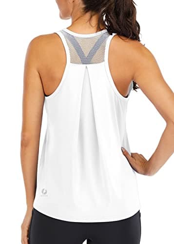 ICTIVE Workout Tops for Women Loose Fit Racerback Mesh Backless Muscle Tank Athletic Exercise Gym Shirts White M - Image 1