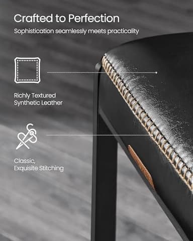 VASAGLE EKHO Collection - Bar Stools Set of 4, Counter Height Bar Stools, Synthetic Leather with Stitching, Mid-Century Modern Counter Stools, 26-Inch Tall, Kichen Home Bar Dining Room, Ink Black - Image 5