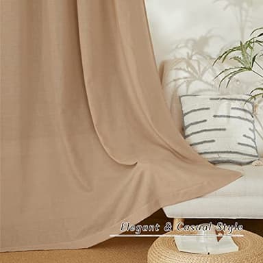 NICETOWN Linen Flax Semi Sheer Curtains 92" Length, Grommet Window Treatments Privacy Added with Light Penetration Vertical Drapes for Loft/Home Office, Camel, W55 x L92, 2 Panels - Image 3