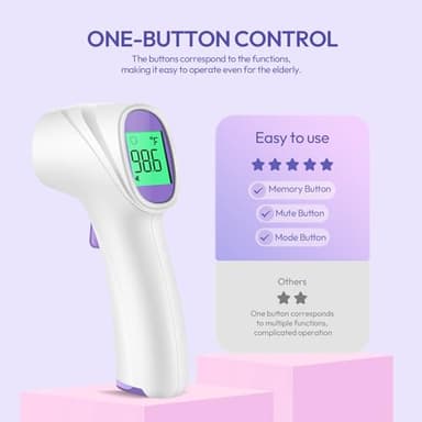 Forehead Thermometer for Adults, Kids & Babies, No-Touch Digital Thermometer with LCD Backlight Display, Fever Alarm and 1s Instant Reading - Purple - Image 4