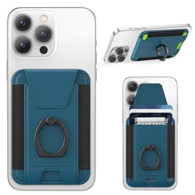 For Magsafe Wallet with Grip, 6-Card Holder, Stronger Magnetic Card Wallet Holder for iPhone 17/16/15, iPhone 14/13/12 Series, Leather Magnetic Phone Wallet with Privacy Flap, RFID Blocking, Blue - Image 1