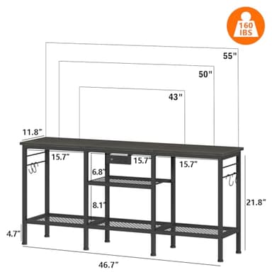 Furologee TV Stand with Power Outlets, Entertainment Center with Open Storage Shelves for TVs up to 55 Inch, Media Console Table with Soundbar Shelf for Living Room, Bedroom, Black Oak - Image 2
