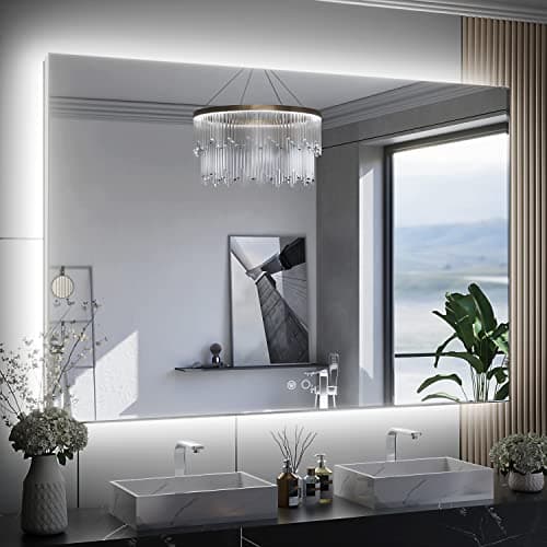 Keonjinn Backlit Mirror Bathroom 48” x 30”, Anti-Fog Mirror with Lights, CRI90+ HD Tempered Glass, Waterproof, UL Listed, Stepless Dimmable LED Mirrors for Bathroom, High Lumen, 6000K Bright - Image 1