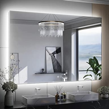 Keonjinn Backlit Mirror Bathroom 48” x 30”, Anti-Fog Mirror with Lights, CRI90+ HD Tempered Glass, Waterproof, UL Listed, Stepless Dimmable LED Mirrors for Bathroom, High Lumen, 6000K Bright - Image 1