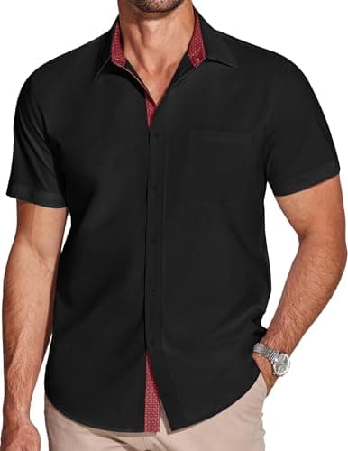 COOFANDY Men's Casual Dress Shirts Short Sleeve Button Down Business Wrinkle Free Untucked Stretch Shirts Black - Image 1