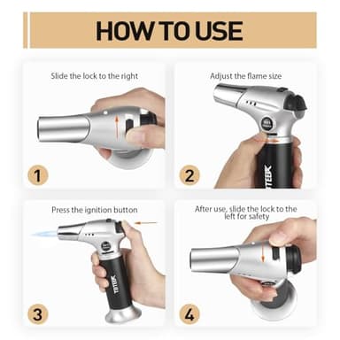 APSARAS USA Torch Lighter, Kitchen Torch for Cooking,Creme Brulee Torch with Lock Adjustable Flame for BBQ, Baking, Brulee Creme, Crafts (Butane Not Included) - Image 5