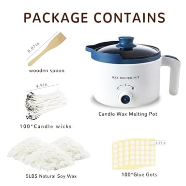 Soy Candle Making Kit with Wax Melter,DIY Candle Maker Set Supplies for Adults with 5lbs Soy Wax, Electric Melter, 100 Candle Wicks, 100 Wick Stickers - Image 2