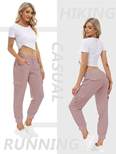 MoFiz Hiking Cargo Pants for Women with Pockets Lightweight Quick Dry Athletic Outdoor Summer Travel Casual Joggers Sweatpants Dusty Pink L - Image 3