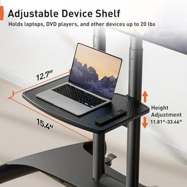 Perlegear Mobile TV Cart for 32-82 Inch Flat/Curved LED/LCD/OLED TVs Rolling TV Stand with Height Adjustable Shelf Max VESA 600x400mm up to 100lbs- Outdoor TV Stand Trolley with Wheels PGTVMC05-1 - Image 5