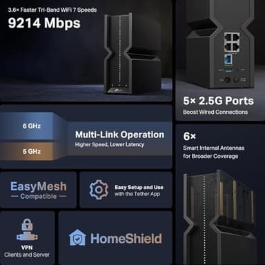 TP-Link Tri-Band BE9300 WiFi 7 Router (Archer BE550) - 6-Stream, Full 2.5G Ports w/ 6 Internal Antennas, Up to 2,000 Sq Ft, Add Easy-Mesh Device for Extended Coverage, VPN Support, Free Expert Support - Image 3