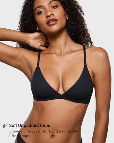 INLYRIC Women's Inbarely Triangle Bralette Plunge Unlined Seamless Bra No Underwire Sexy Comfortable Everyday Black Small - Image 2
