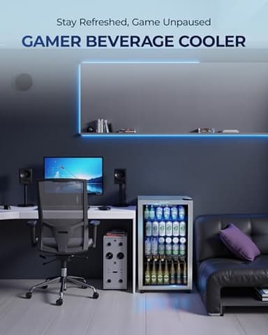 EUHOMY Beverage Refrigerator and Cooler, 128 Can Mini fridge with Glass Door, Small Refrigerator with Adjustable Shelves for Soda Beer or Wine, Perfect for Home/Bar/Office, Silver - Image 8