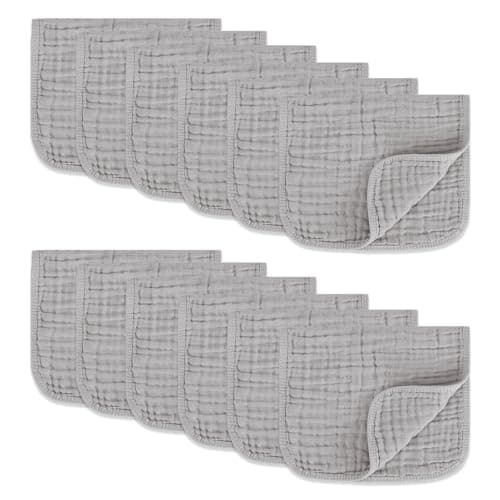 MIGIOL Muslin Burp Cloths 100% Cotton Pack of 12. Soft, Gentle & Absorbent Baby Burp Cloths for Baby Girl & Boys.(Gray 12 Pieces) - Image 1
