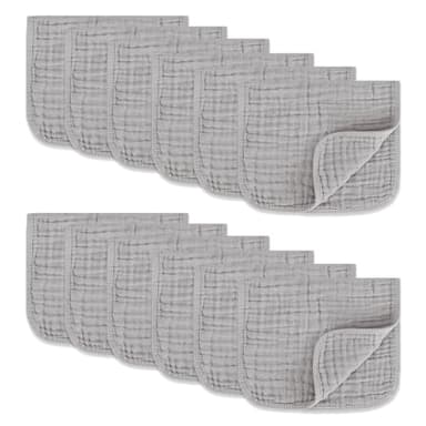 MIGIOL Muslin Burp Cloths 100% Cotton Pack of 12. Soft, Gentle & Absorbent Baby Burp Cloths for Baby Girl & Boys.(Gray 12 Pieces) - Image 1