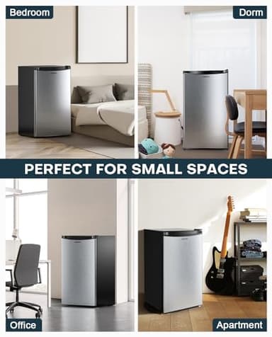 Upstreman 3.2 Cu.Ft Mini Fridge with Freezer, Single Door Mini Fridge, Dorm Fridge, Adjustable Thermostat, Mini Refrigerator for Dorm, Office, Bedroom, Stainless Steel-SR321 - Image 7