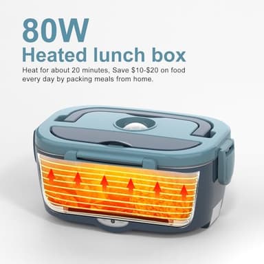 Electric Lunch Box Food Heater, 60-80W Heated Lunch Box for Adults, 12V 24V 110V Portable Food Warmer LunchBox for Car Truck Work with 304 Stainless Steel Container, Driver Trucker Gifts for Dad - Image 5