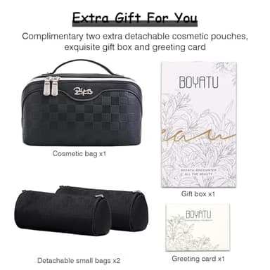 BOYATU Travel Makeup Bags for Women: Vegan Leather Cosmetic Bag Set of 3 - Large Capacity Make up Bag with Divider - Wide Open Waterproof Toiletry Organizer Bag with Handle (L13-Black) - Image 5