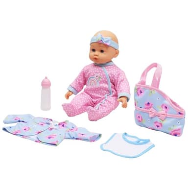 Dream Collection: Baby Keepsake Gift Set - Pink & Blue - 14" Lifelike Baby Doll, Hard Body, Mix & Match Clothing, Accessory Bag, Bottle, Kids Ages 2+ - Image 4