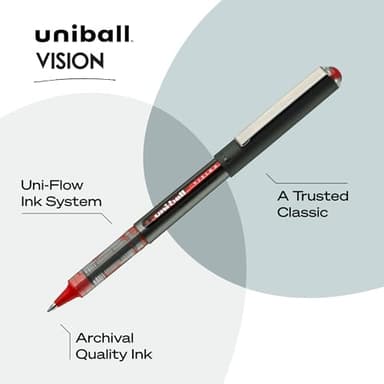 uniball Vision Roller Ball Pen, Stick, Micro 0.5 Mm, Red Ink, Gray/red Barrel, Dozen - Image 3
